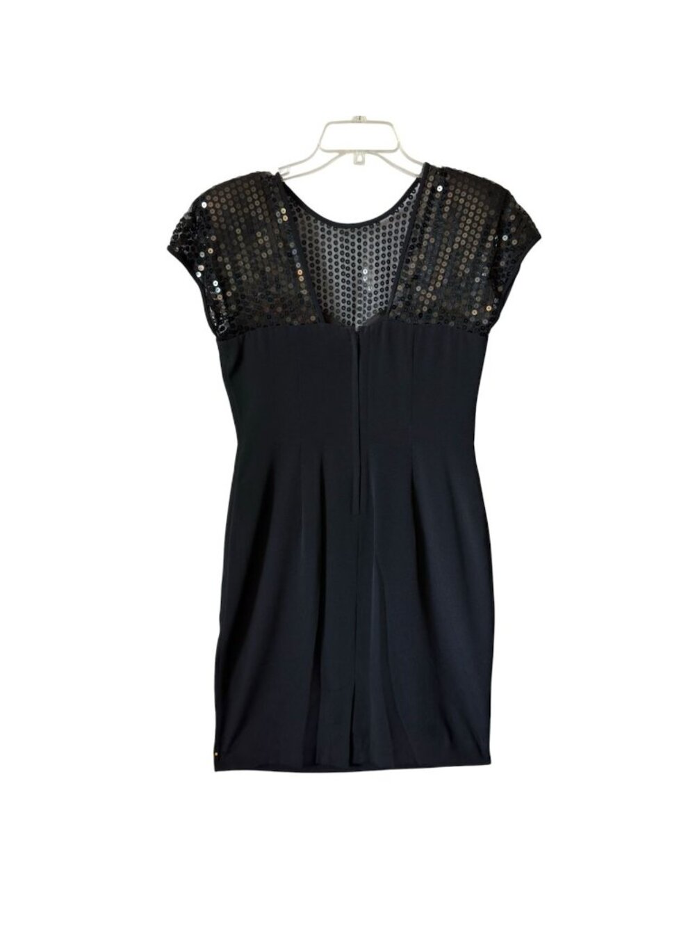 Donna Ricco Cocktail Dress Size 8 Black Sheer Top Sequins Cap Sleeve Above Knee - Picture 3 of 16
